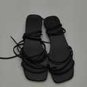 GORGLITTER Women's Summer Strappy Beach Sandals For Women 2025 Leather Lace Up Shoes (41, Black)