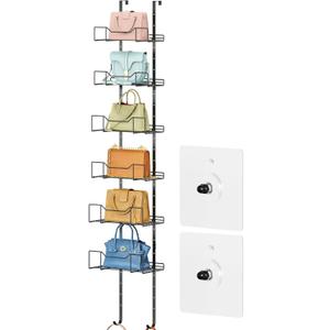 Over The Door Purse Organizer Metal 6 Tiers, Purse Storage for Closet, Hangbag Hanger for Wall, Door Organizer Hanging, Bag Hanger and Holder for Closet, for Bathroom, Pantry