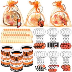 ShinyRelief 72 Pcs Basketball Party Decorations Included 24 Basketball Bracelets Keychains and Organza Bags for for Sport Birthday Party Favors Team Gift