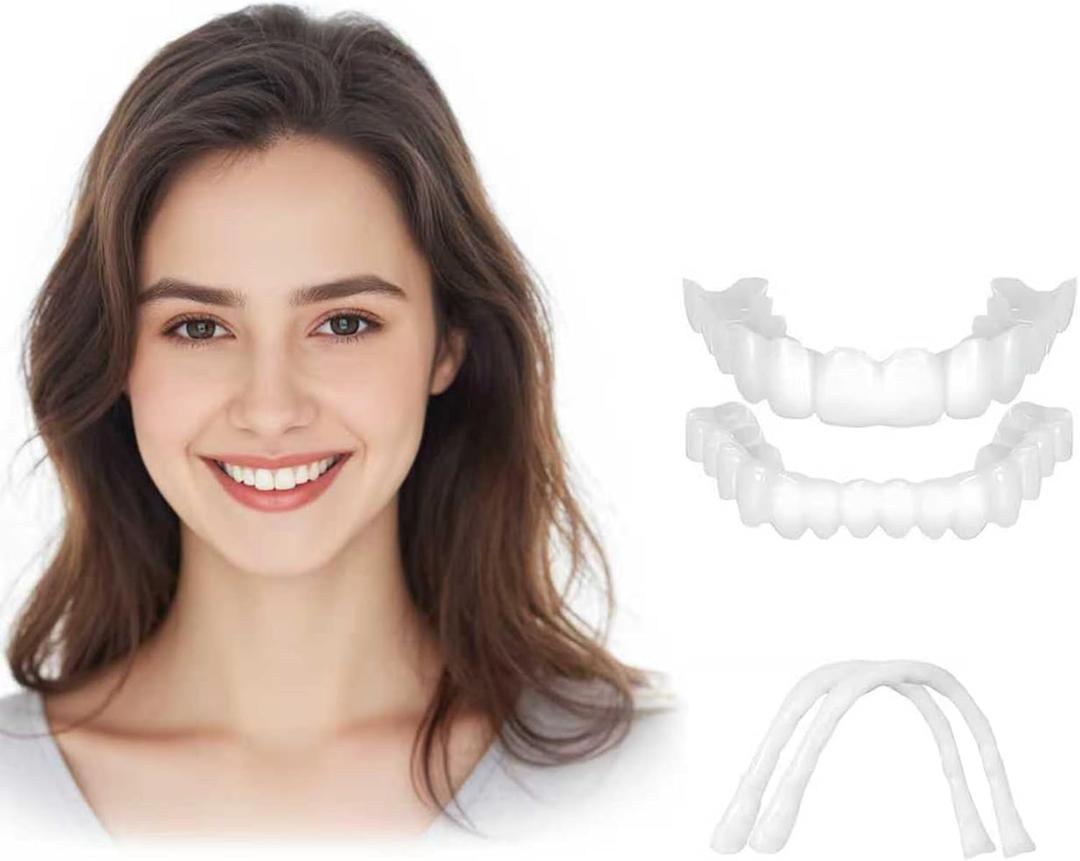 Snap on Veneers for Women & Men | Natural-Looking Top & Bottom Dentures Fake Teeth | Comfortable & Easy to Use