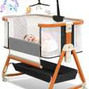 3 in 1 Bassinet,Baby Bassinets Bedside Sleeper with Musical Toy,Adjustable Height Bedside Bassinet for Baby with Wheels and Storage Basket,4-Sided Mesh Bedside Crib for Newborn 0-6 Months (Black)