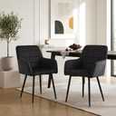 Black Velvet Dining Chairs Set of 2, Modern Tufted Accent Chairs with Armrests & Black Metal Legs, Upholstered Side Chairs for Dining Room, Kitchen, Living Room, 21 x 21x 18