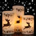 Christmas Flameless Candles with 6H Timer, Real Wax LED Pillar Candles Flickering, Snowflake Golden Reindeer 3D Wick Candles for Home Dcor Christmas Gifts, 3x4/5/6 inches