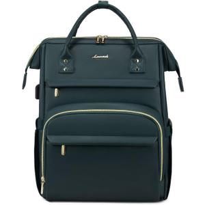 LOVEVOOK Leather Laptop Backpack for Women 15.6 inch, Travel Purse Nurse Teacher Backpack Computer Laptop Bag, Professional College Business Work Bag Carry On Backpack with USB Port, Dark Green