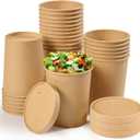 JOLLY CHEF 50 Pack Disposable Soup Bowls with Lids, 16 oz Paper Meal Prep Containers with Lids, Disposable Soup Cups for Stews, Sorbet and Salads