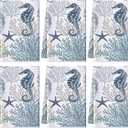 Preboun 6 Pcs Coastal Beach Kitchen Towels Coastal Hand Towels for Bathroom 17 x 26 Inch Ocean Theme Party Beach Dishcloth Set Sea Seashell Coral Starfish Bath Decorations for Cooking Kitchen Bathroom