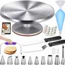 Kootek 51 Pcs Cake Decorating Kit, 12" Aluminum Alloy Cake Turntable, 10 Numbered Icing Tips, Offset and Straight Spatulas, Cake Leveler, Pastry Bags Baking Supplies