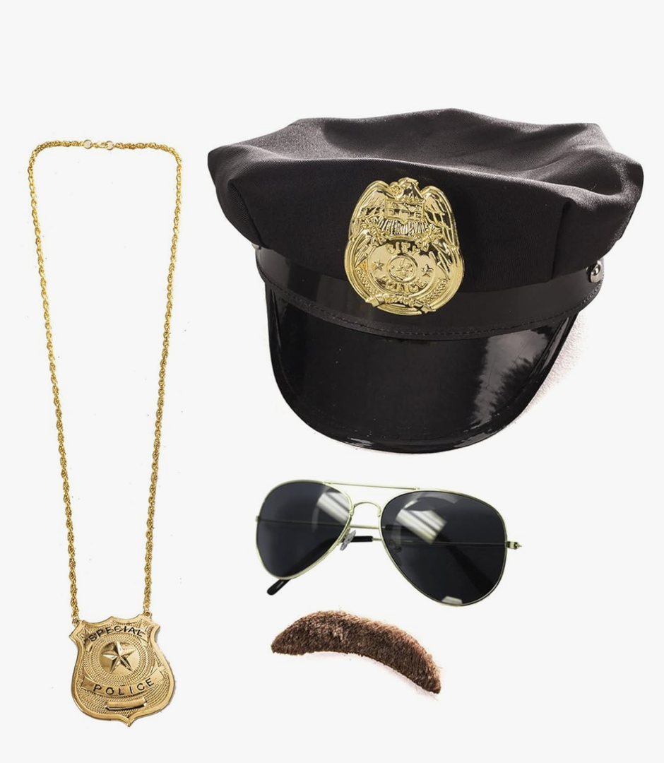 Tigerdoe Police Costume Accessories - 4 Pc Set - Police Hat, Mustache and Aviator Glasses