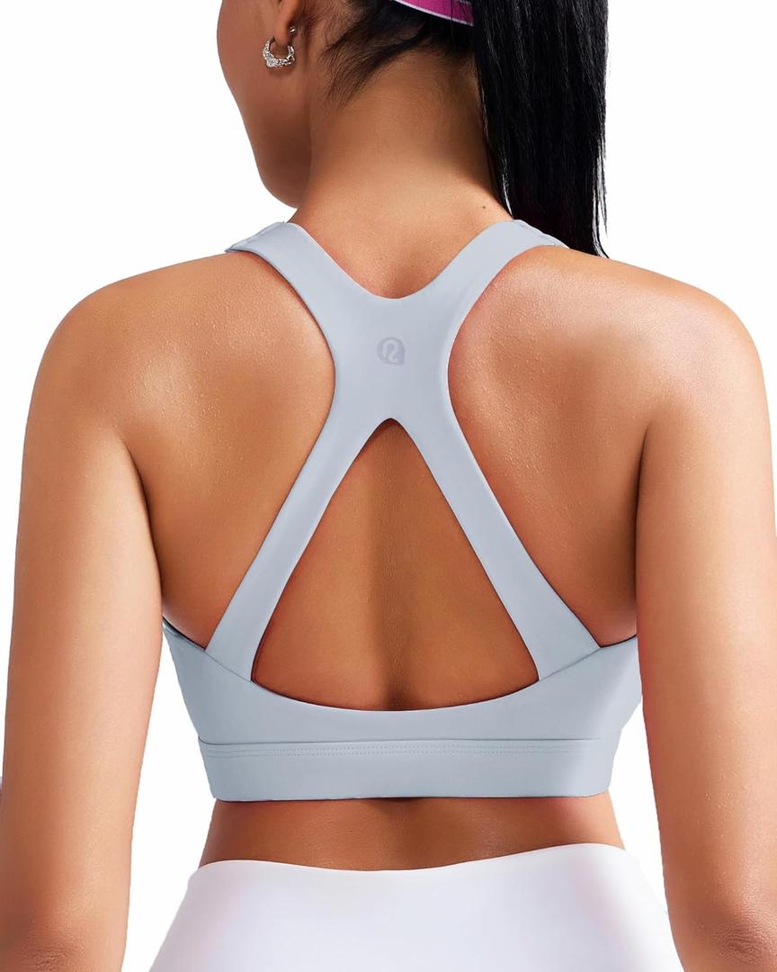 RUNNING GIRL Sports Bras for Women Medium Support V Neck Molded Cup Sports Bras with Sewn in Pads Racerback Running Bra (Small, Ash Grey)