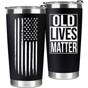 Gag Christmas Gifts for Men, Dad from Daughter, Son - 30th, 40th, 50th and 60th Birthday Gifts for Men, Grandpa - Funny Old Man Gift, Old Lives Matter Tumbler 20oz (Black)