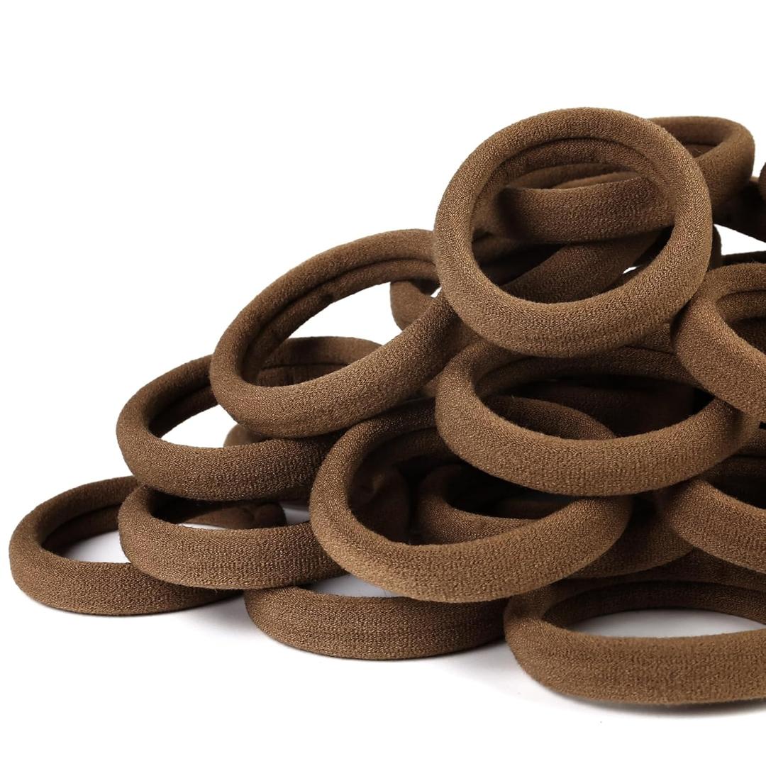 50PCS No Damage Hair Ties for Women, Cotton Elastic Hair Bands, Soft Ponytail Holders, Large Pony Tails Hair Ties, Brown, 2 Inch in Diameter, by Qarwayoc (Chocolate)