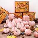 16Pcs Pink Fake Foam Pumpkins Decorating Velvet Fabric Pumpkin Bulk Fall Table Bowl Centerpiece Farmhouse Harvest Decorative Halloween