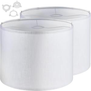 Lamp Shades Set of 2  8.7" Top x 8.7" Bottom x 7.9" Height, Small White Lampshades Fits E26, E14 & 11mm Adapters  Easy Assembly (Ships Rolled Flat) (White - Pack of 2, Small)