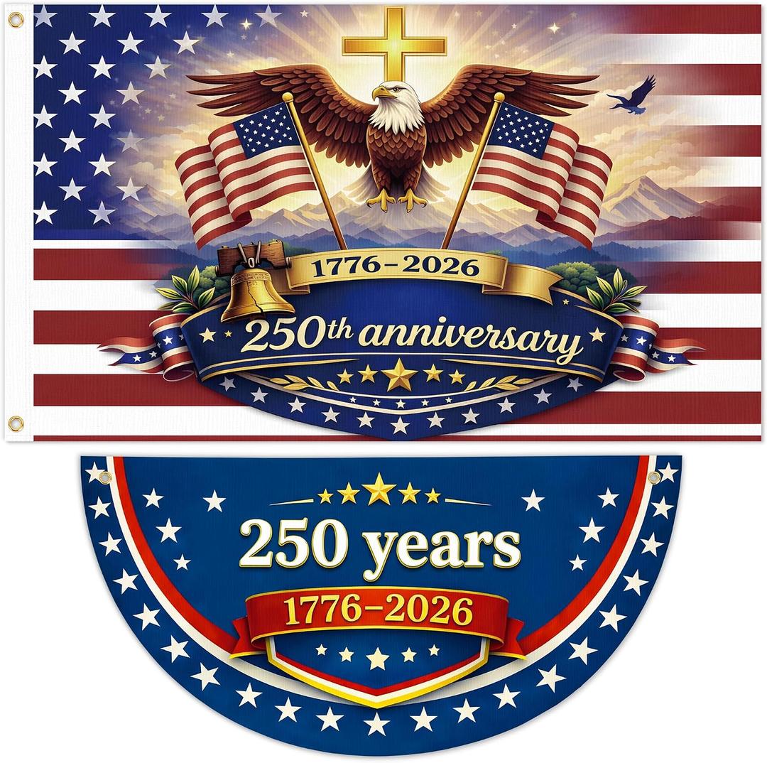 2pcs 250th Anniversary USA Flag Decorations – 3x5FT American 1776–2026 Banner, Patriotic Garden Flags for 4th of July, Independence Day Outdoor Party Decor