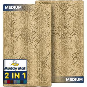 Muddy Mat 2-Piece Beige Medium 30"X19" AS-SEEN-ON-TV Highly Absorbent Microfiber Door Mat, Bath Mat and Pet Rug, Non slip Thick Washable, Soft Chenille for Kitchen Bathroom Bedroom Indoor and Outdoor