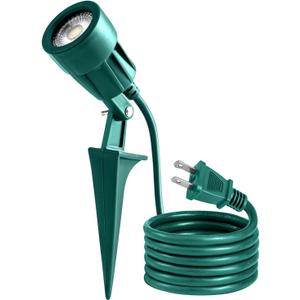 Outdoor Spotlight Plug in, Weather Resistant, Heavy Duty Stake, Landscape Light for Yard, Flag, Holiday Decor, 6FT Cord, 120V 300LM 5000K, Green, ETL Listed (1Pack)