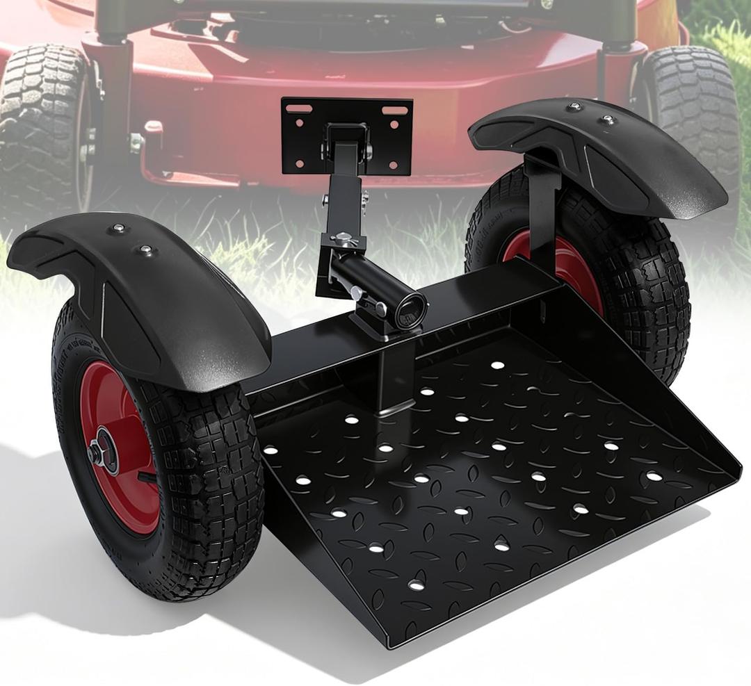 Wheels Lawn Mower Sulky, Adjustable Walk Behind Mower-Sulky, Stand-On Two-Wheel Sulky with 13" Tires for Walk-Behind Mowers, Anti-Rust Specially for Lawn Maintenance and Gardening Operations, Black