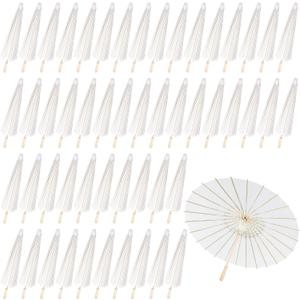 Aodaer 50 Pack 33 Inches Paper Umbrellas for Wedding Chinese Japanese Parasol Paper Decorative Oiled Umbrella DIY Painting Crafts for Bridal Party Decor Photography Props, White