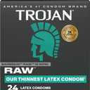 Trojan Raw Latex Lubricated Thin Condoms for Men, Americas Thinnest Latex Condoms, Made from Premium Latex to Help Reduce Risk of Pregnancy and Sexually Transmitted Infections (STIs), 24 count
