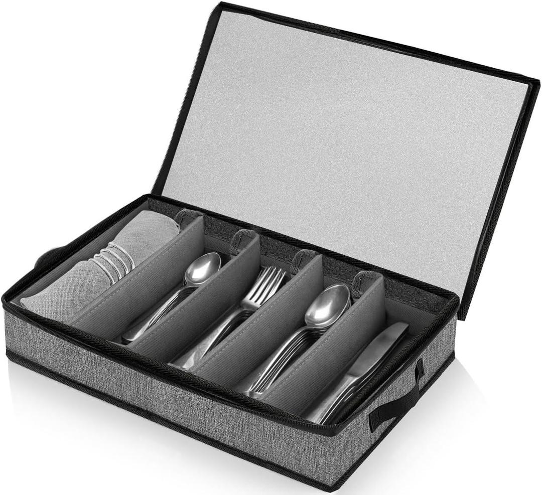 ouruer Silverware Organizer Chest,Silverware Storage Box,Stackable Flatware Storage Case,Spoon Organizer,Tableware Storage Box With 4 Dividers for Moving Transport,Kitchen Utensil cutlery Organizer