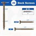 #8 x 2” Deck Screws, 500Pcs Star Drive Wood Screws, Rust Resistant Timber Screws for Timber/Log/Landscaping Wood, T20 Star Bit Included, Brown