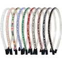 Lawie 10 Pack Crystal Rhinestone Headband, Glitter Sparkly Fancy Jeweled Headbands for Women, Skinny Elastic Metal Hair Bands with Fabric Ends, Fashion Headbands for Girls, Daily Work