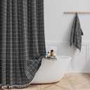 BTTN Extra Long Shower Curtain - 72x96 Inch Long Boho Chic Linen Fabric Heavy Duty Shower Curtain Set with Hooks, Tall Bohemian Farmhouse Shabby Chic Shower Curtains for Bathroom - Charcoal Grey/Gray