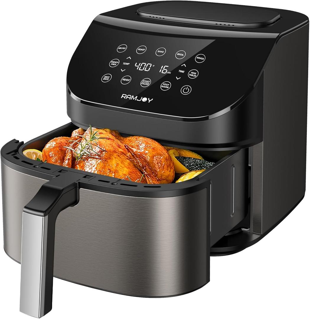 Air Fryer 6.8 Quarts, 10-in-1 Functions, Air Fry, Roast, Bake, Broil, Dehydrate, Large & Compact Air Fryers, Nonstick & Dishwasher-Safe Airfryer Basket, Stainless Steel Air Fryer, Metal Grey Air Fryer 6.8 Quarts, 10-in-1 Functions, Air Fry, Roast, Bake, Broil, Dehydrate, Large & Compact Air Fryers, Nonstick & Dishwasher-Safe Airfryer Basket, Stainless Steel Air Fryer, Metal Grey