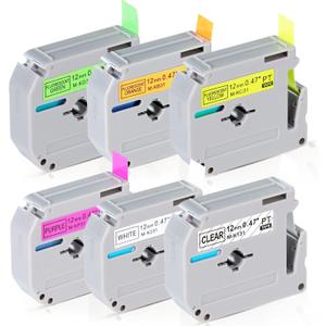 6 x Fluorescent Color Label Maker Tape Compatible with Brother Label Maker Replacement for P-Touch Label Tape 12mm 0.47Inch M-K231 M Tape Work with PT-M95 PT-90 PT-70 PT-65 PT-85 (Clear / White / Purple / Fluorescent Yellow / Fluorescent Green / Fluorescent Orange)