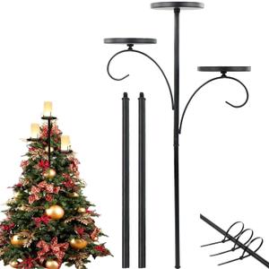 Black Triple Tree Topper Candelabra, Christmas Tree Toppers Shelf - 3 Tier Candle Holder, Unique Candelabra Decor for Holiday (90cm/ 35.4 inch)