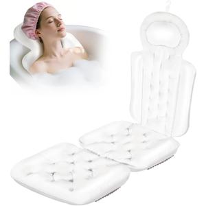 Full Body Bath Pillow for Bathtub, Thick Bathtub Cushion with Non Slip Suction Cups and Laundry Bag, Luxury Tub Pillow for Bath for Headrest Neck and Back Support White 51" x 16"
