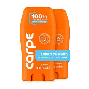 Carpe Underarm Antiperspirant Deodorant for Women and Men - Clinical Strength Deodorant for Women with 100 Hour Clinically Tested Sweat and Odor Protection - Fresh Powder, 2 Pack