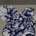 Aidonger Women's One Piece Ruffle Swimsuit Tummy Control Bathing Suit V Neck Shell Stitched Swim Suit Slimming Swimwear (Blue White Leaf, S)