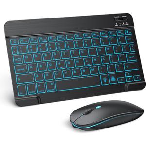 TECURS Bluetooth Keyboard and Mouse Combo for iPad - Rechargeable Wireless Keyboard & Mouse with 7-Color Backlit Compatible with iPad 10th/9th/8th Gen, iPad Pro/Air/Mini, iPhone15/14/13 Pro, Black