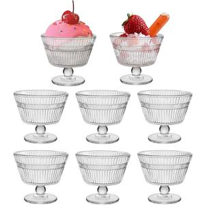 CHPINDAM Vintage Glass Dessert Bowls, Dessert cups Set of 6, 9 oz Sundae Cups for Ice Cream, Fruit, Pudding, small snacks, Yogurt, and Appetizers (6)
