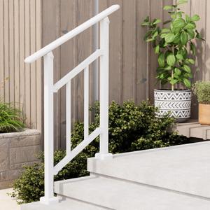 Hand Rails for Outdoor Steps, 1-2 Step Stair Railing Outdoor, 2 Step Hand Rails for Seniors (White, 1Pack)