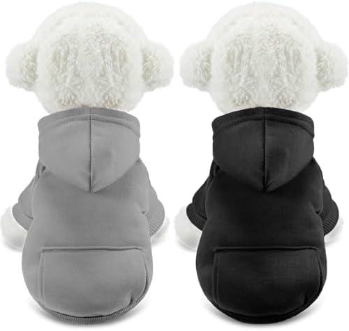 SATINIOR 2 Pieces Winter Dog Hoodie Warm Small Dog Sweatshirts with Pocket Cotton Coat for Chihuahua Clothes Puppy Costume (Small ,Black, Gray)