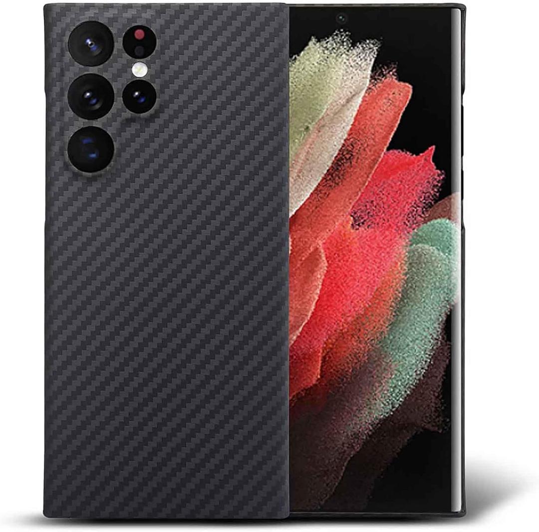 Aramid Fiber Case for Samsung Galaxy S24 Ultra 5G with Carbon Fiber Texture, Super Slim Protective Cover Skin, Soft Touch Sturdy Durable Case, Snap-on Back Cover Wireless Charging Friendly (Black)