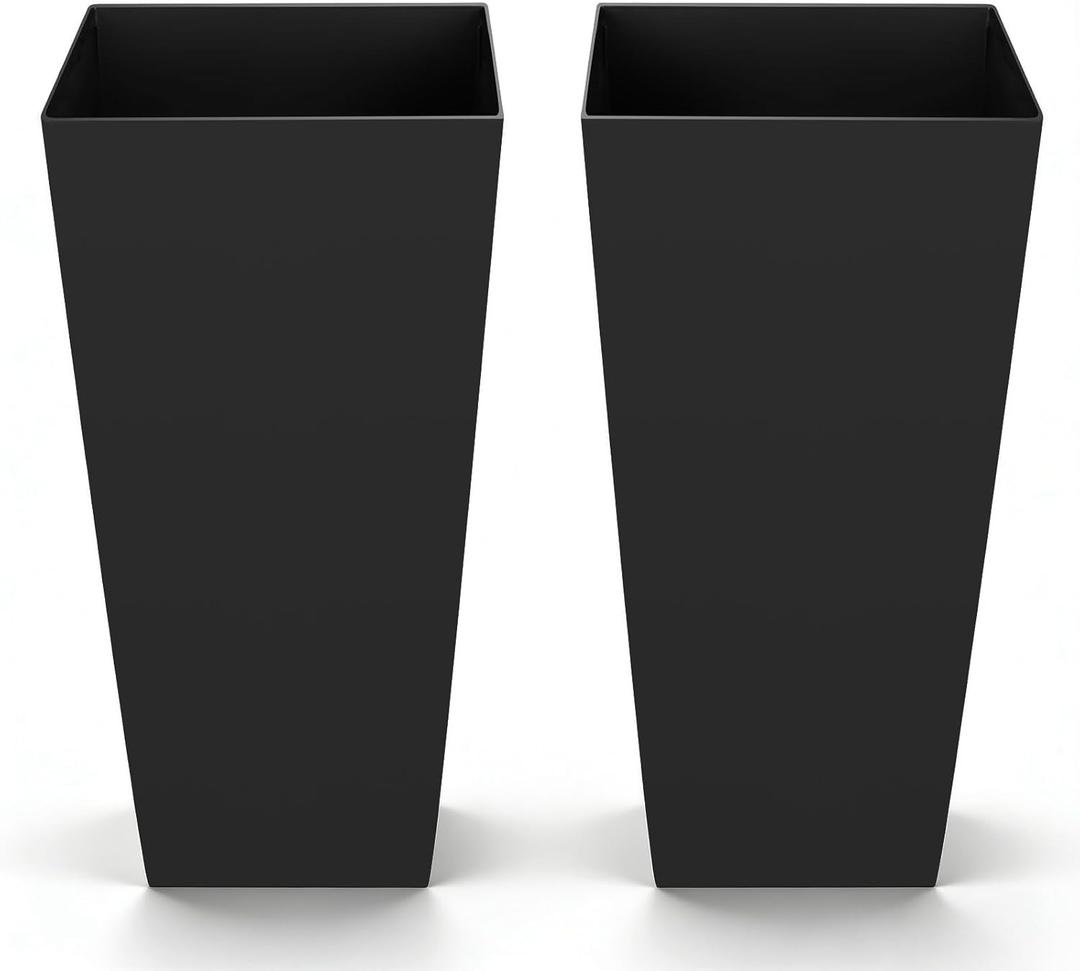 VEVOR 26 Inch Tall Planter Set of 2, Outdoor Large Tall Planters for Outdoor Indoor Plants, Tapered Black Planter for Front Porch, Patio, Garden, Plant Container Flower Pots with Built-in Drainage