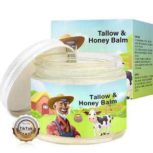 Handmade Natural Tallow Honey Balm for Face Formula with Grass Fed Beef Tallow Raw Honey Nourishing Deeply Hydrating Moisturizer to Revitalize Soften Skin 
