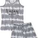 VENTELAN Women Pajamas Cute Tank and Shorts Set Soft PJS Sleepwear Loungewear, Large