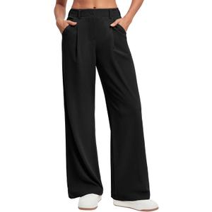 Ewedoos Wide Leg Pants Woman Stretchy Work Dress Pants Women Pull on Business Casual Slacks Trousers Fall Outfits 26"/28" (Black, XL)