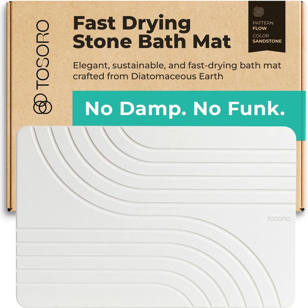 TOSORO - Stone Bath Mat Diatomaceous Earth Shower Mat Non-Slip Super Absorbent Diatomite Stone Bath Mats for Bathroom Floor Quick Drying Natural Easy to Clean (23.5 x 15) - Sandstone