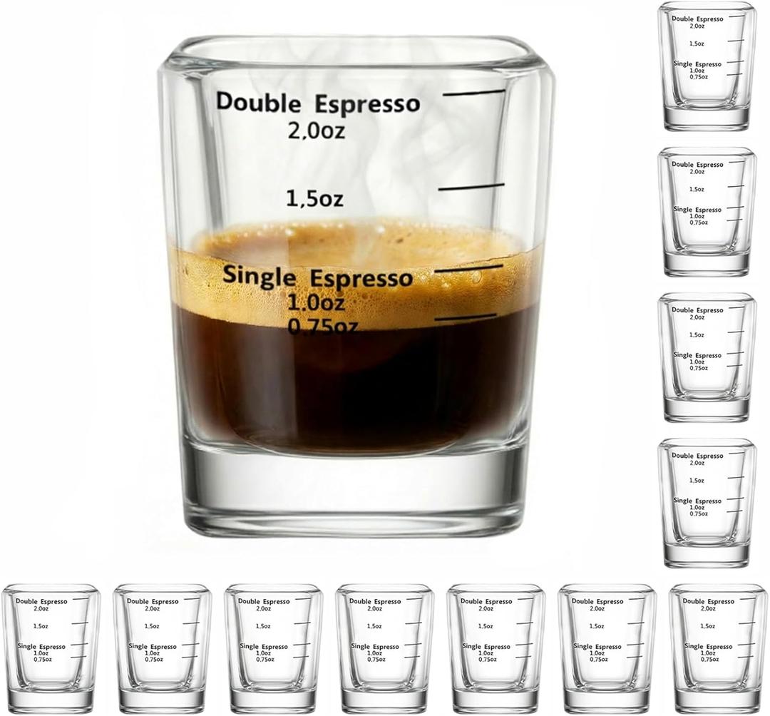 Ruckae Shot Glasses Measuring Cup Set 12 Pack Square Espresso Shot Glasses Liquid Heavy Glass -Incremental Measurement 2oz Shot Glass for Bars and Home Use (Transparent)