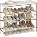 Shoe Rack Organizer 4 Tier for Closet Entryway Free Standing Metal Storage Shoe Shelf with MDF Top BoardGold