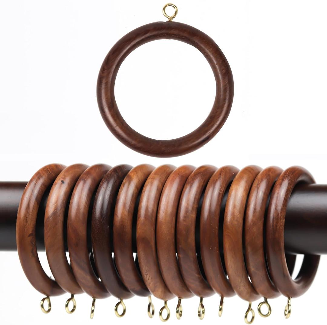 HORNART 3 Inch Wooden Drapery Curtain Rod Rings, 12 Pcs for 1.5-1.75-2 inch Rod Pole, 2.2 INCH INNER DIA, Natural Rosewood (12, 2.2 INCH INNER DIA), sheesham 3in (12)