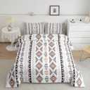 Bohemian Comforter Set Boho Aztec Striped Bedding Set for Teens Boys,Tribe Geometry Triangle Duvet Insert Mexican Bed Quilt Exotic Nordic Southwestern Decor Full,White (Multi 04)