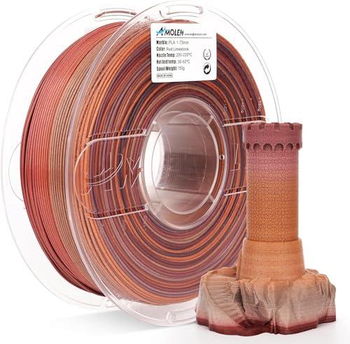AMOLEN Rock PLA Filament 1.75mm,Rainbow Marble PLA 3D Printer Filament, 1kg Spool (2.2lbs), 3D Printing Filament Dimensional Accuracy +/- 0.02 mm, Fit Most FDM Printer (Red Limestone)