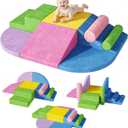 Teckid Toddler Climbing Toys 8-Piece Indoor Soft Foam Blocks Set, Safe Crawling, Climbing and Sliding Play Gym for Kids, Baby Climbing Playset