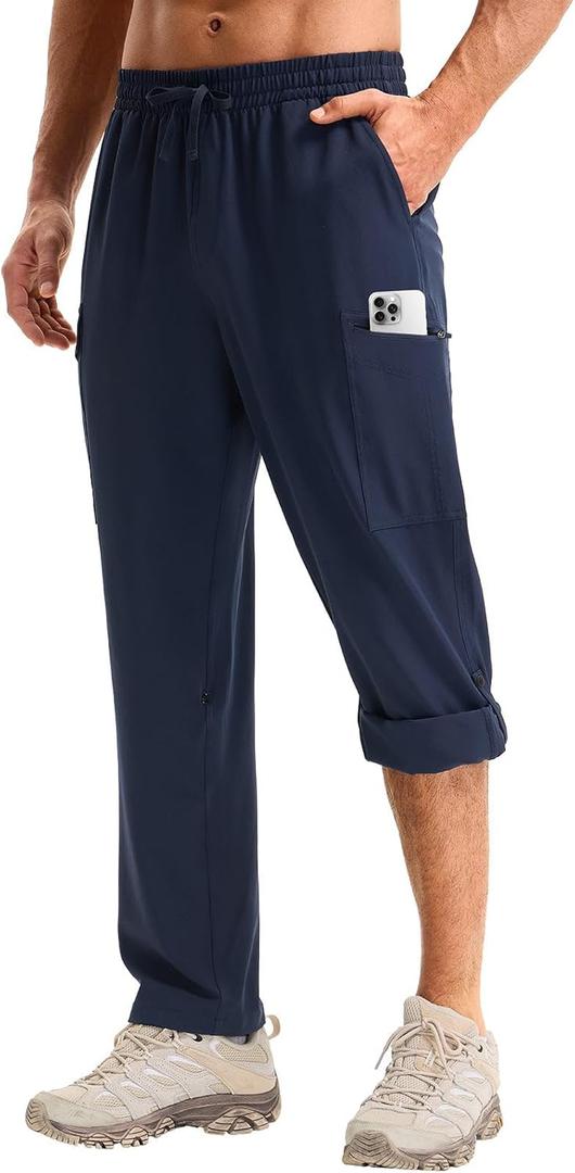 baleaf Men's Hiking Pants Water Resistant Convertible Cargo Capri Roll Up Capri UPF50+ Zipper Pockets Clothing Travel (Medium, Navy Blue)